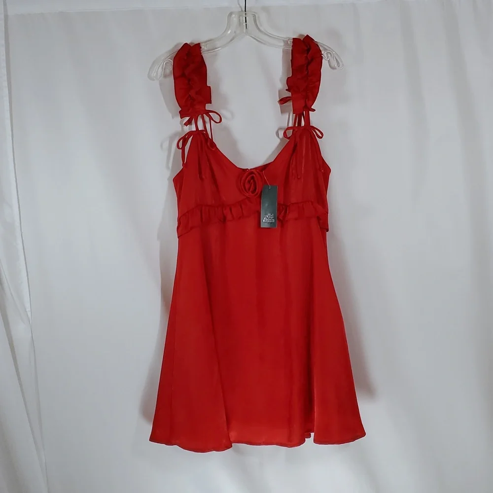 Wild Fable™ Women's Rosette Mini Babydoll Dress ~ Red - Picture 8 of 16